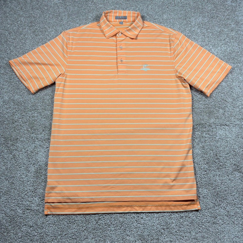 Peter Millar Summer Comfort Polo Shirt Mens Medium Orange Striped Cypress Point